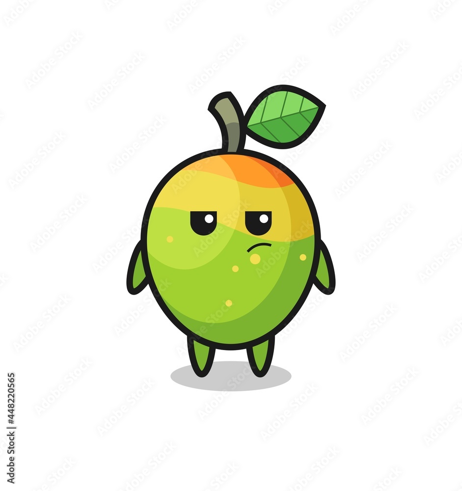 cute mango character with suspicious expression