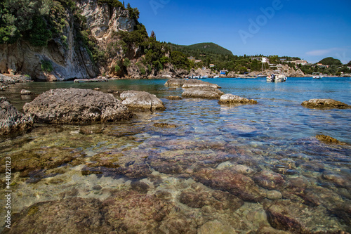 Transparent water of the sea near the coast of Corfu, Greece.