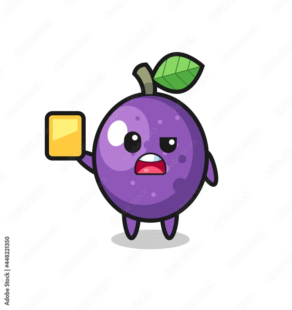 cartoon passion fruit character as a football referee giving a yellow card cartoon passion fruit character as a football referee giving a yellow card