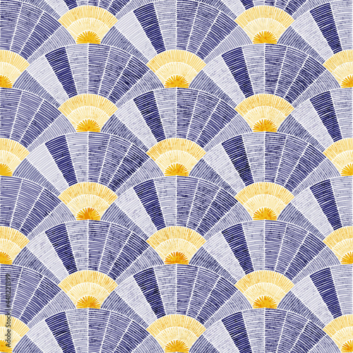 Seamless embroidered pattern. Wavy bohemian print. Patchwork ornament. Vector illustration.
