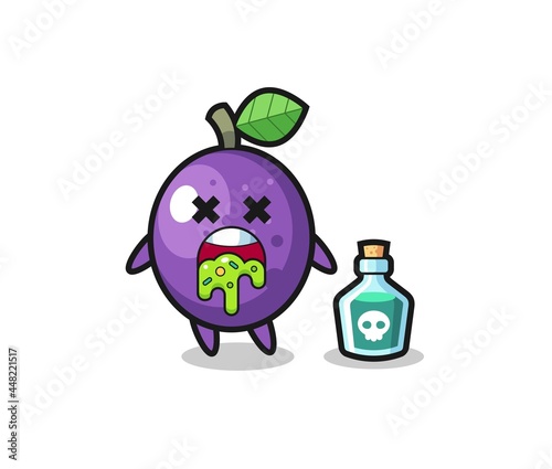 illustration of an passion fruit character vomiting due to poisoning