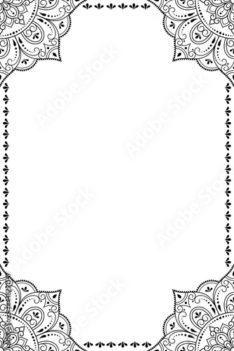 Frame in eastern tradition. Stylized with henna tattoos decorative pattern for decorating covers for book, notebook, casket, magazine, postcard and folder. Flower mandala in mehndi style.