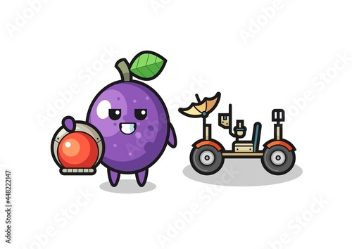 the cute passion fruit as astronaut with a lunar rover