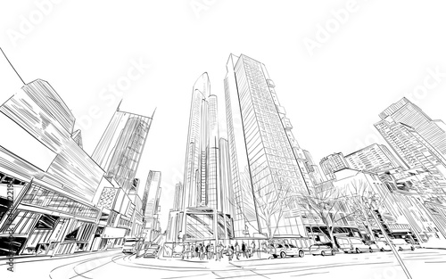 Melbourne city. Australia. Hand drawn vector illustration. 