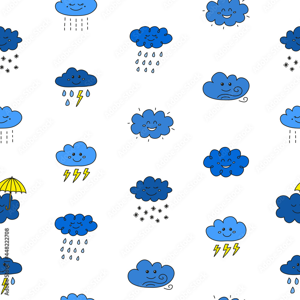 Obraz premium Seamless pattern with doodle clouds.