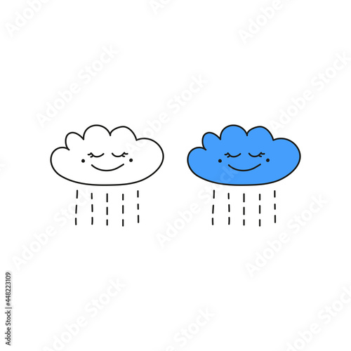 Doodle cloud happy character icon.