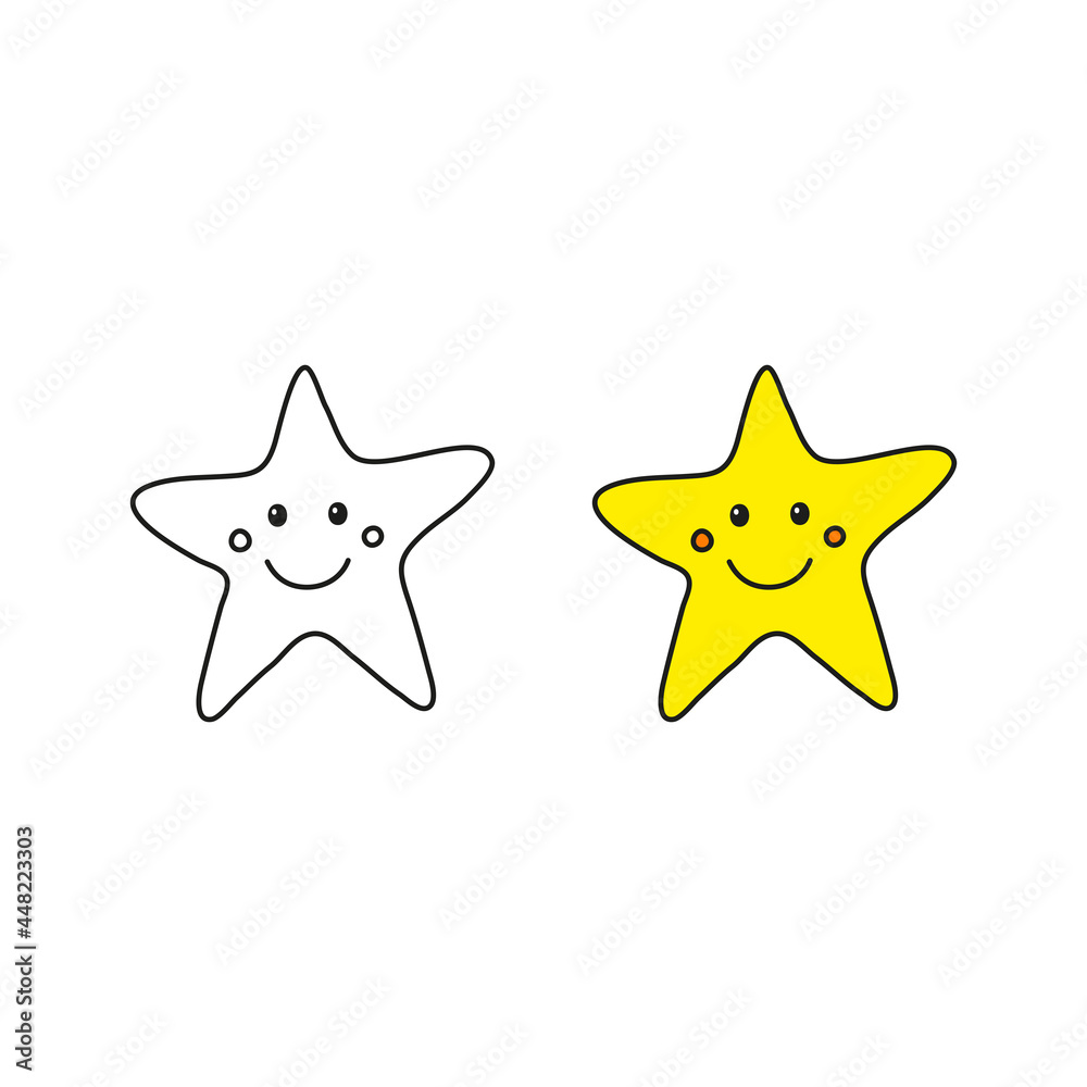 Doodle star happy character icon. Doodle star happy character icon.