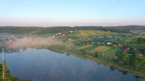 Drone above the village and lake