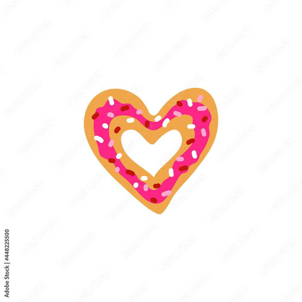 Doodle heart shaped glazed donut. Doodle heart shaped glazed donut.
