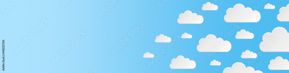 blue sky with white clouds background banner. paper art style blue sky with white clouds background banner. paper art style
