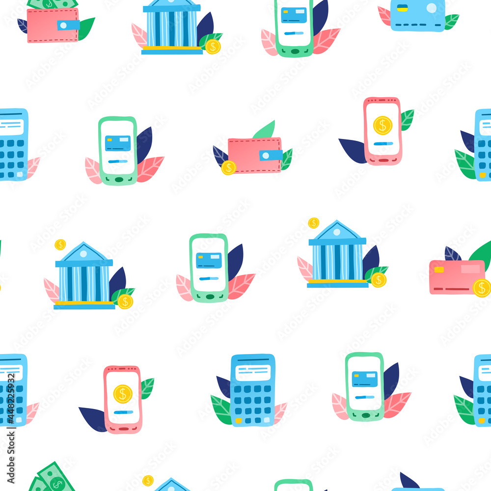 Seamless pattern with money transaction icons. Seamless pattern with money transaction icons.