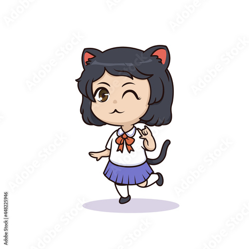 Cute chibi cat girl illustration design