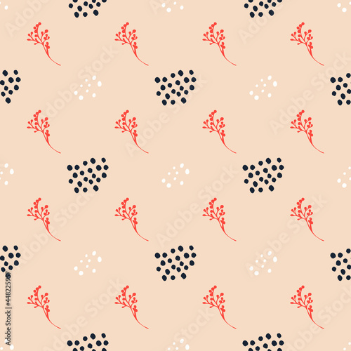 Seamless pattern with flowers - hand drawn floral design. The seamless colorful pattern with abstract tropical plants. Hand drawn overlapping background for your design.Textile, blog decoration