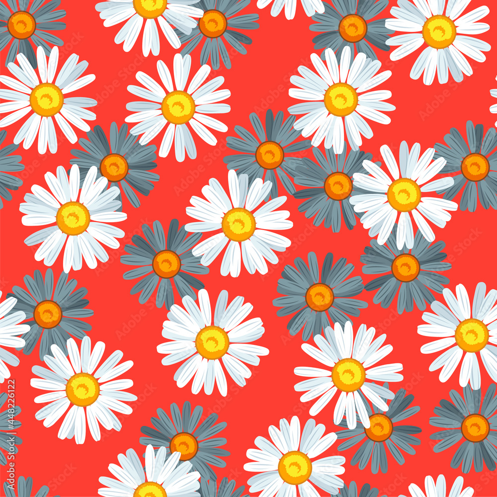 Daisy flower seamless vector pattern