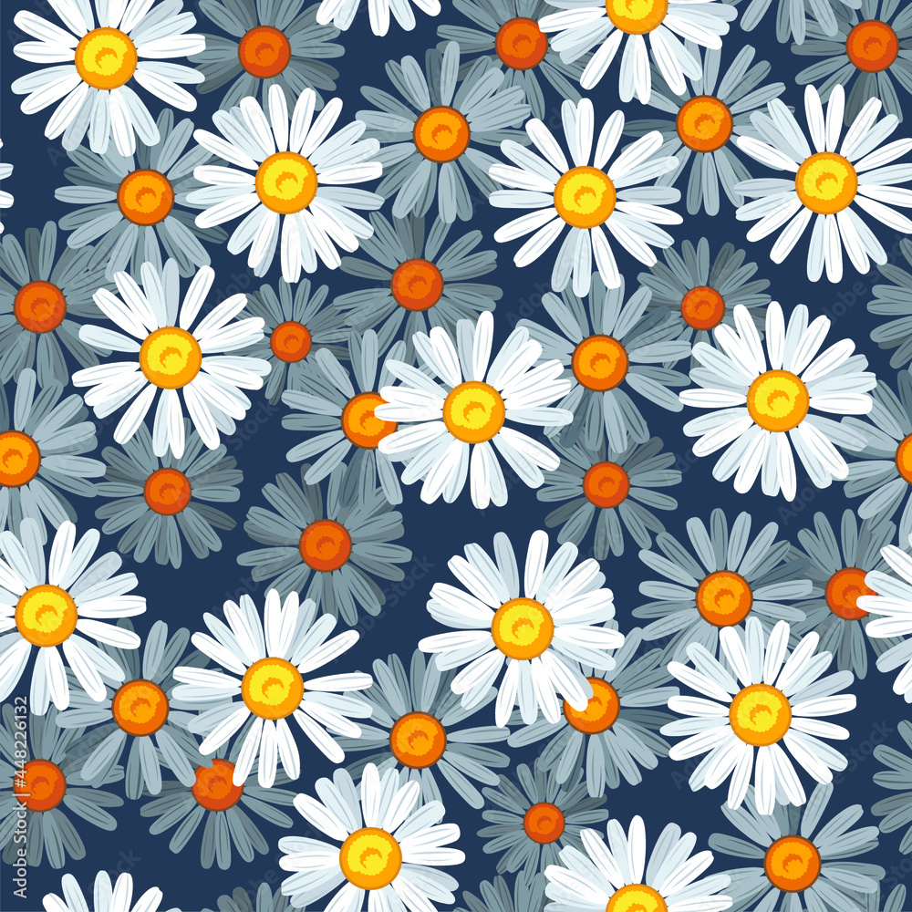 Daisy flower seamless vector pattern
