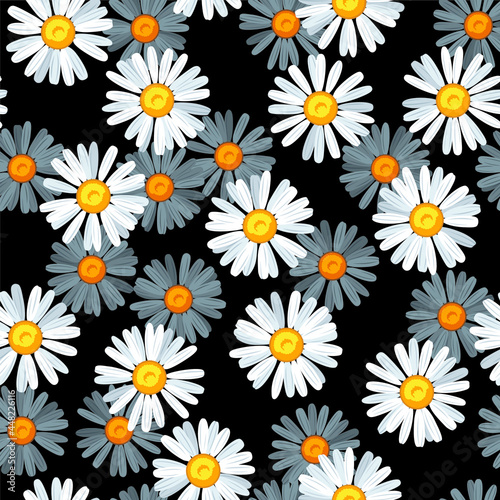 Daisy flower seamless vector pattern