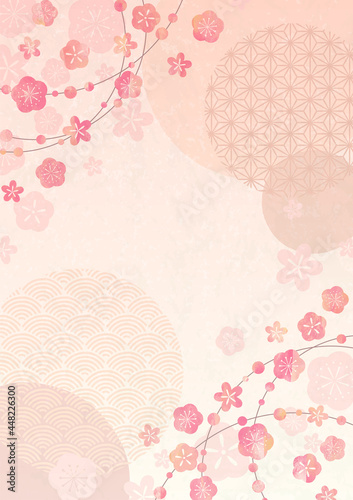 Japanese background with plum and traditional pattern
