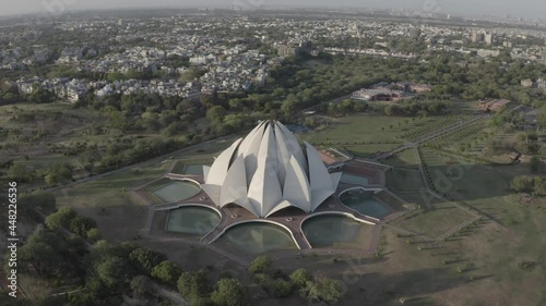 An aerial shot of the Lotus Temple during COVID-19 Lockdown in New Delhi, India photo