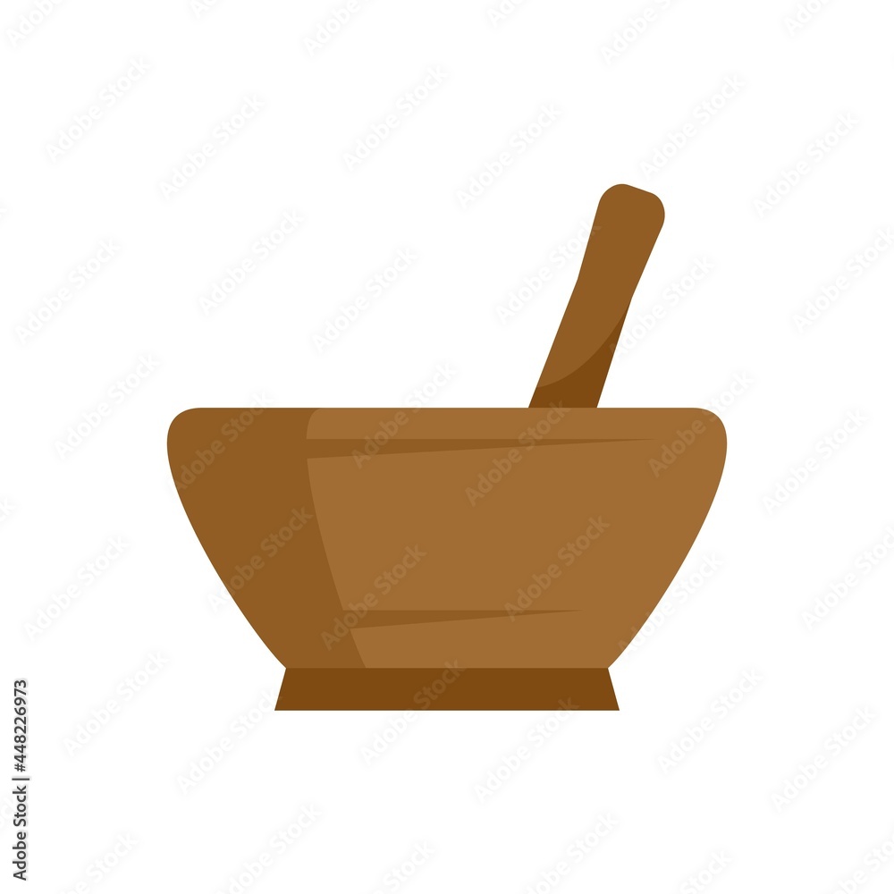 Condiment wood bowl icon flat isolated vector Condiment wood bowl icon flat isolated vector