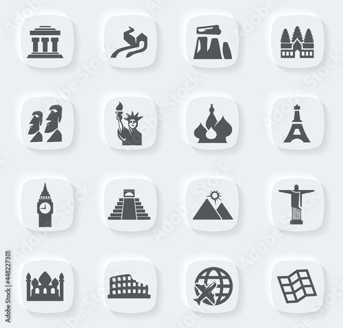Travel and Wonders icons set