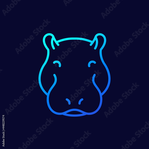hippo line icon, animal head vector