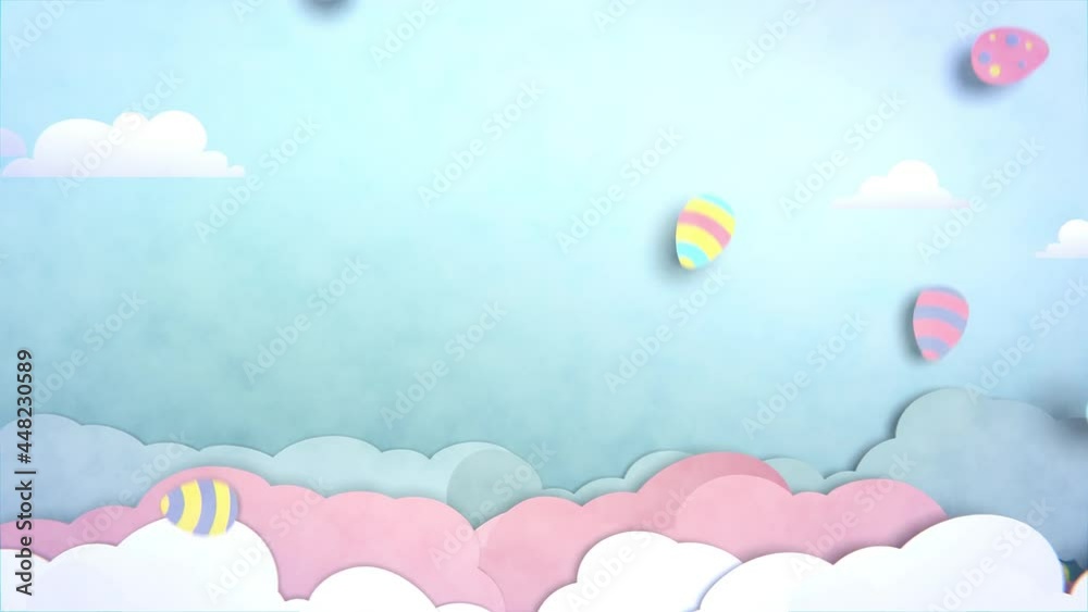 Loop video. 2D animation of paper cutout clouds in a blue sky Loop video. 2D animation of paper cutout clouds in a blue sky
