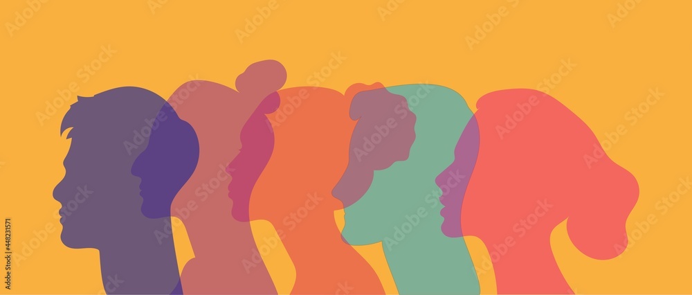 Silhouettes of male and female heads. Flat style illustration.