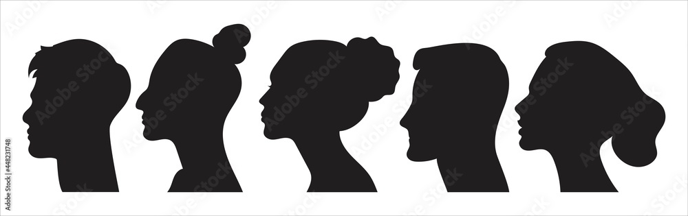 Beautiful silhouette heads of men and women. Flat style illustration.
