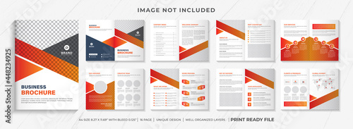 Orange Company Profile brochure template layout design, Minimal Business brochure design template, 16 Pages Corporate brochure template layout Design