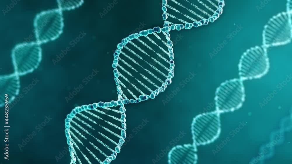 Abstract 3D DNA helix rotating under microscope, futuristic modern genetics information research and human health development concept, protein strand
