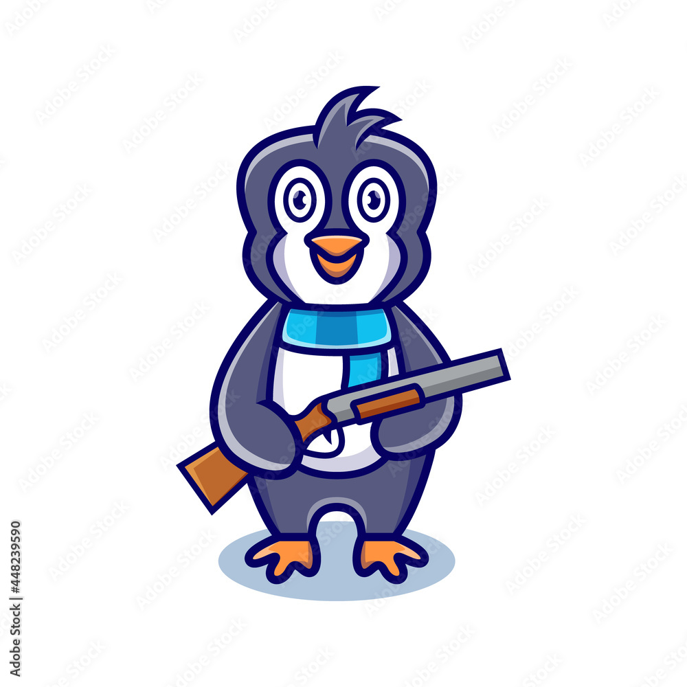 cute penguin cartoon animal holding a shotgun cute penguin cartoon animal holding a shotgun
