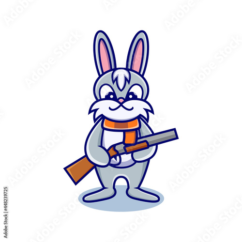 cute rabbit cartoon animal holding a shotgun