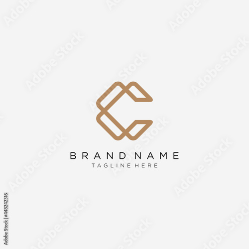 Initial letter C and C, CC, overlapping interlock logo, monogram line art style gold.