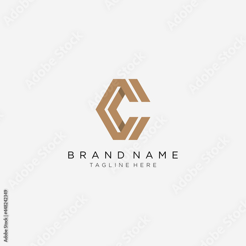 Tablou pe pânză Initial letter C and C, CC, overlapping interlock logo, monogram line art style gold