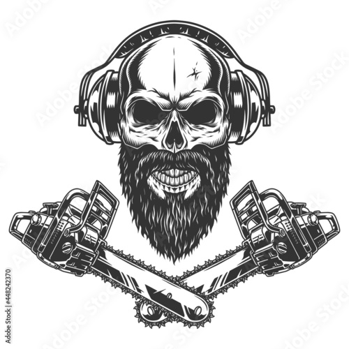 Bearded and mustached lumberjack skull