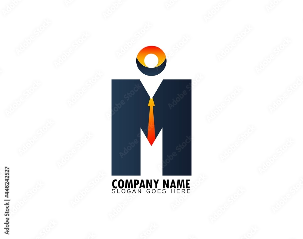 M logo design, M symbol with tie element, successful community company association