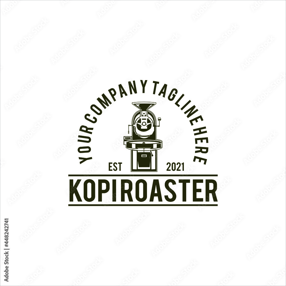 label coffee roaster, machine, electric, badge vector illustration. for