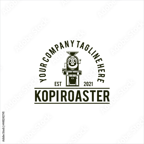 label coffee roaster, machine, electric, badge vector illustration. for restaurant, coffee shop.
