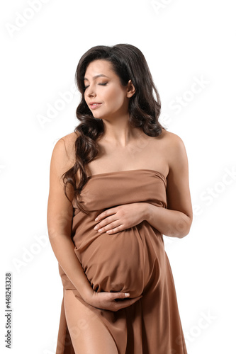 Beautiful pregnant woman on white background