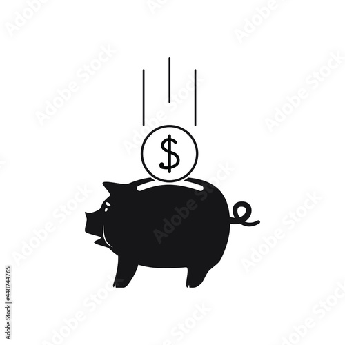 Свинья копилка.  Деньги контур.  Piggy bank. Money outline. Coin outline. Dollar outline. Business silhouette concept.