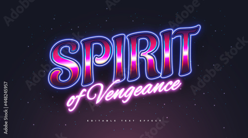 Spirit Text in Colorful Retro Style and Glowing Neon Effect. Editable Text Style Effect