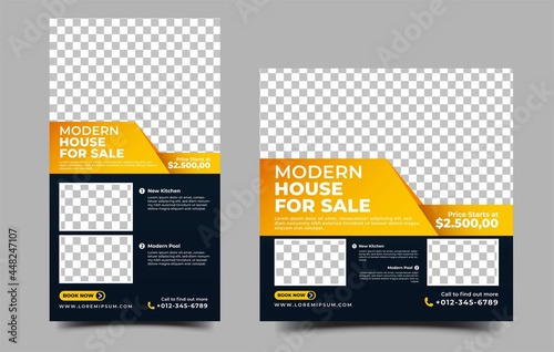 Real estate social media template design. Modern banner design with place for the photo. Usable for social media feed and story.