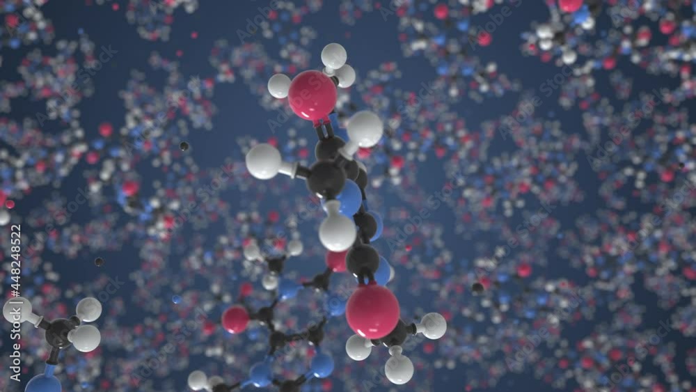 Caffeine molecule. Conceptual molecular model. Chemical looping 3d animation Caffeine molecule. Conceptual molecular model. Chemical looping 3d animation