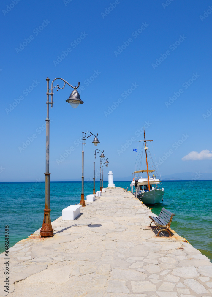 Pier in the Aegean Sea, Pefkohori, Kassandra, Chalkidiki, Halkidiki, Greece