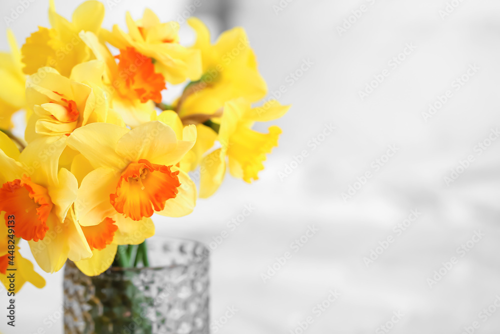Vase with narcissus flowers, closeup