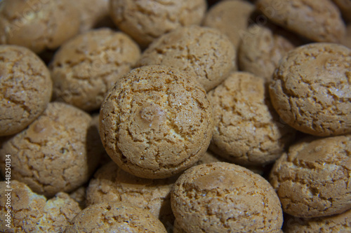 Italian amaretti cookies. Crunchy macaroons background.