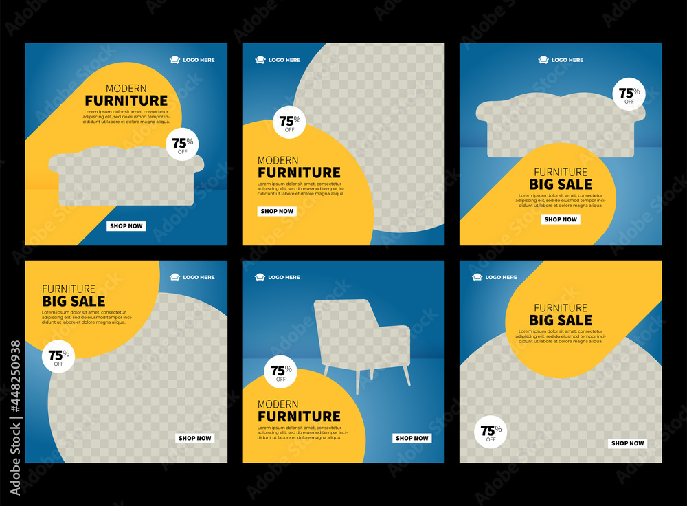 34Modern furniture sale square blue yellow banner template