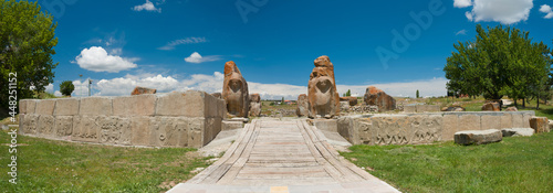 Panoromic view of the gate entrance with sphinx from the Hittite period in Alacahoyuk. Corum - Turkey  photo