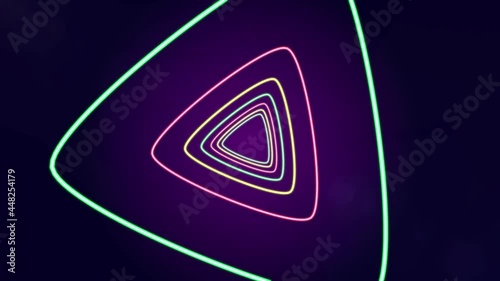 Flight in Abstract Neon Tunnel. Seamless Loop. Digital Technological Motion Graphic. Glowing Futuristic Tunnel 4k.