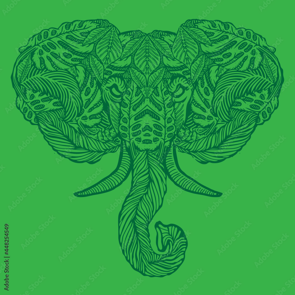 Fototapeta premium Elephant Head with Forest Pattern Illustration